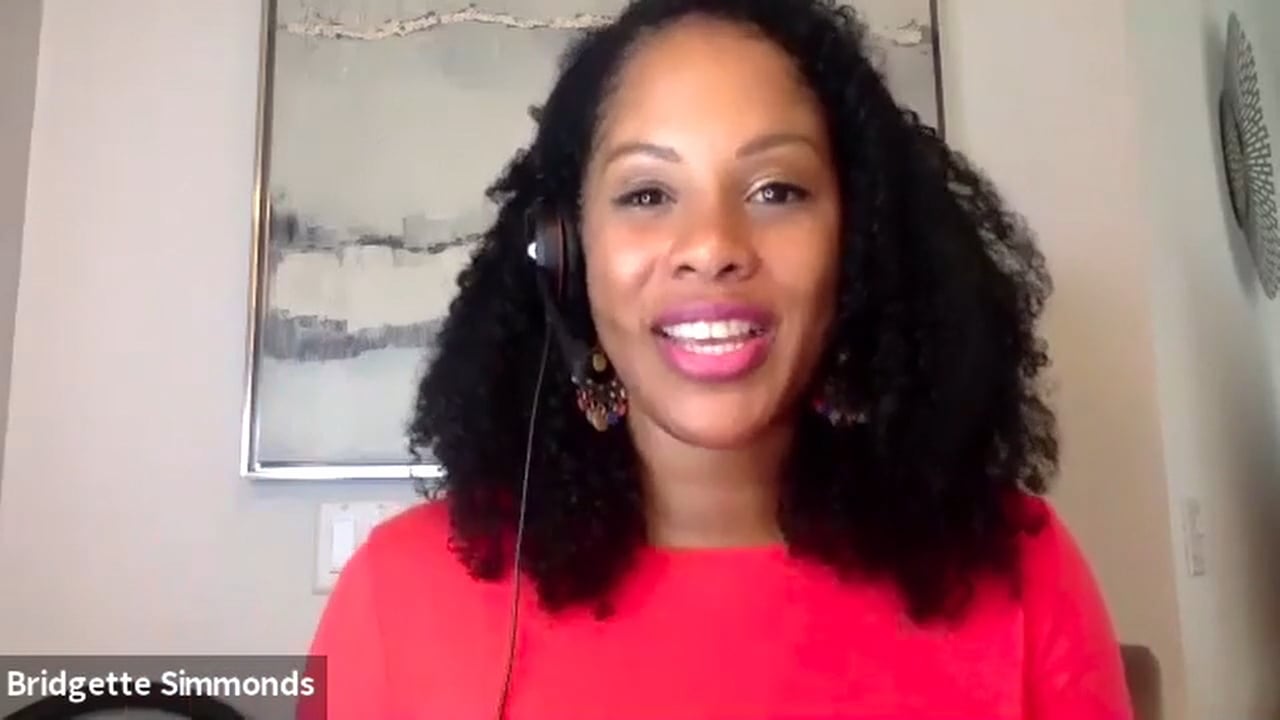Bridgette speaking to camera in her video testimonial