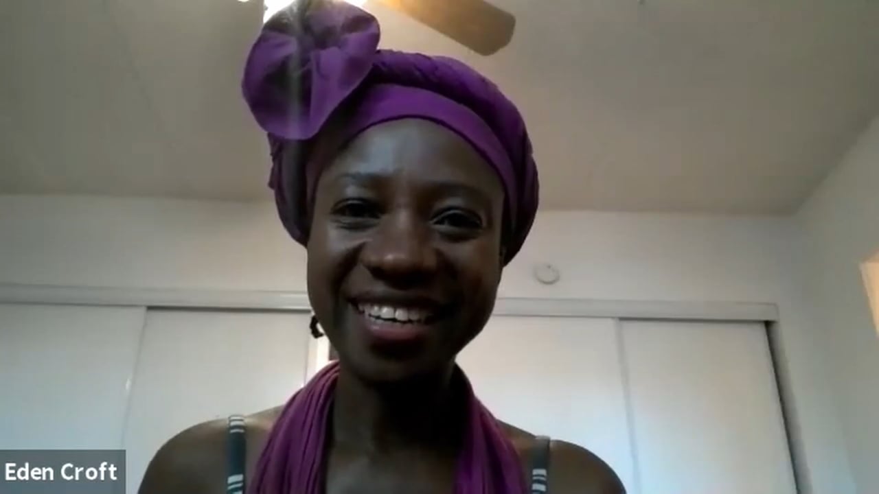Eden speaking to camera in her video testimonial